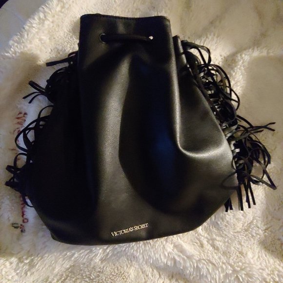 Victoria Secret black backpack purse with fringe - Picture 5 of 11